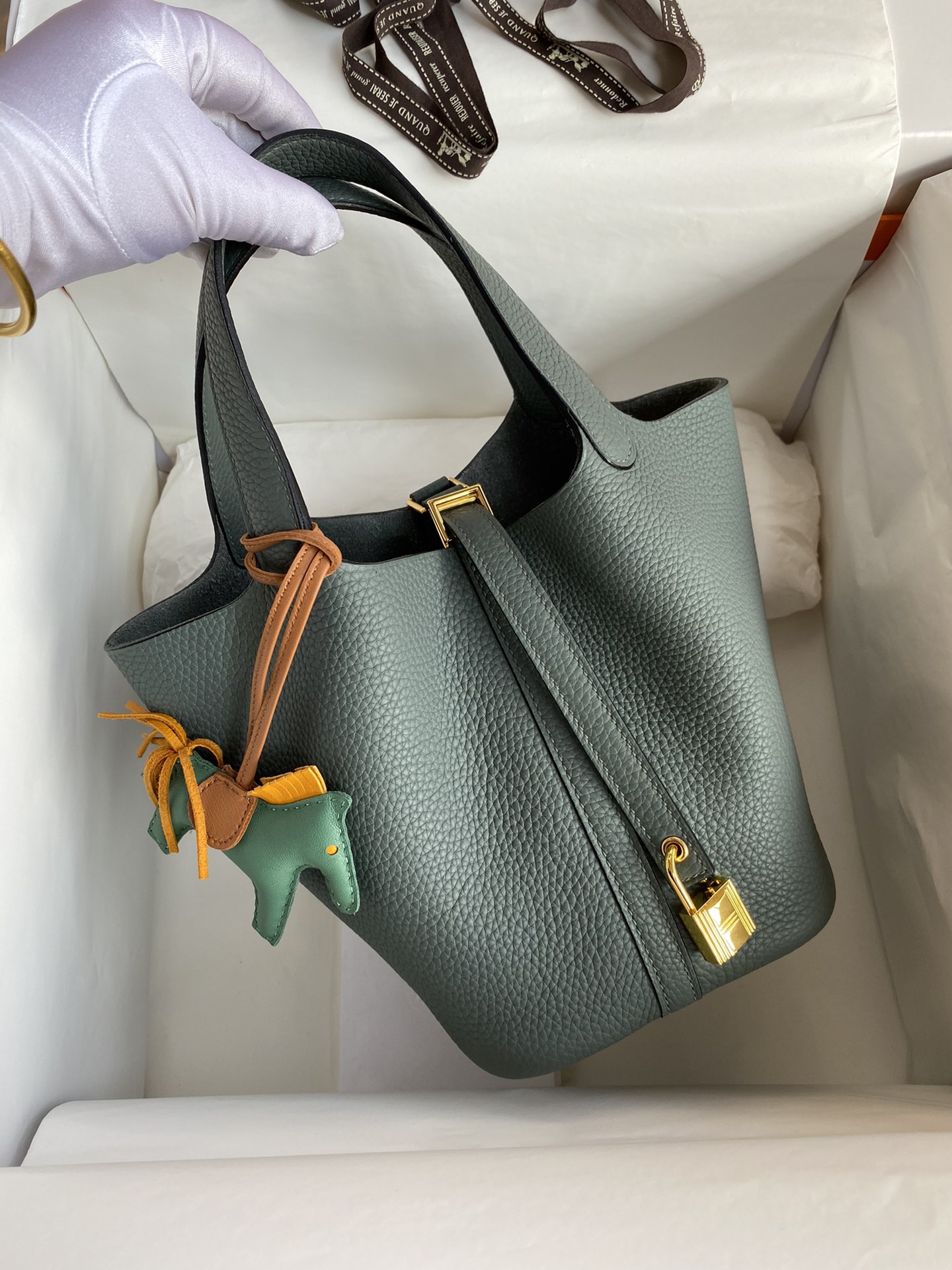 Hermes Picotin Lock 18 Bag In Agate Green Clemence Leather